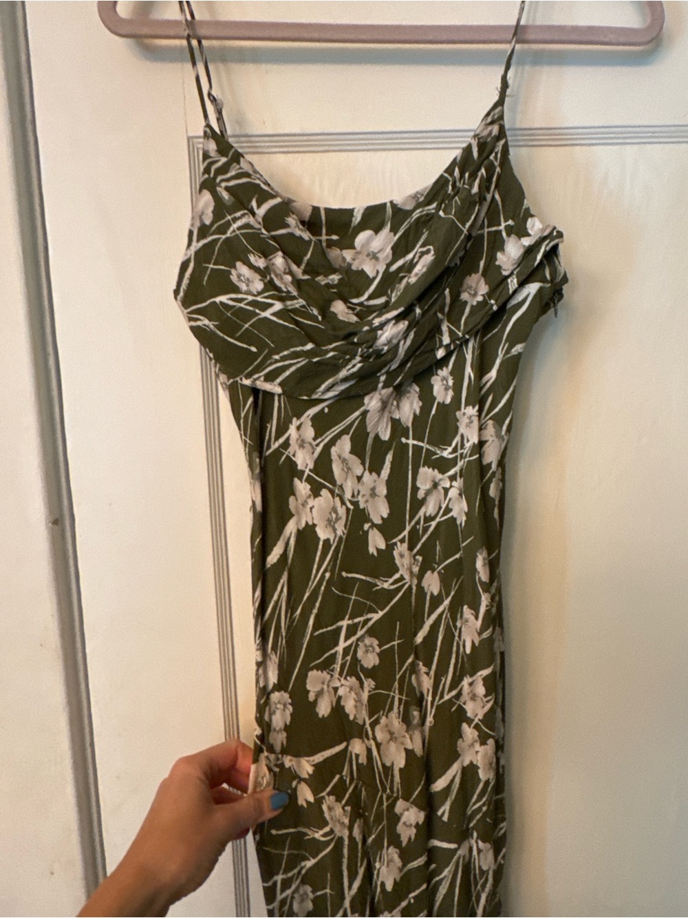 Floral Cowl-Neck Midi Dress in Olive Green